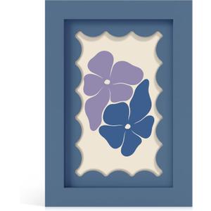4x6 Picture Frame with Real Glass, Wooden cute 4 x 6 Photo Frame with Wavy Mat for Tabletop and Wall Hanging, Blue, 1 Pack