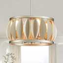 Dining Room Chandelier Over Table, 4-Light Modern Drum Light Fixture, Unique Rustic Nickel Pendant Lighting for Living Room Bedroom Kitchen Island 15.7"