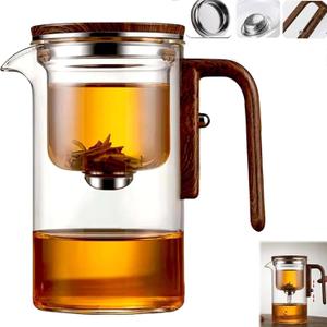 Enchantipot Magic TeaPot, 720ML Water Separation Glass Tea Pot with Wooden Handle, Press Control Magic Tea Infuser, For Loose Tea Kettle Witchcraft Teapot