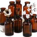TOPZEA Set of 8 Amber Glass Vase, 17oz Boho Flower Vase Bud Vases Decorative Brown Medicine Glass Bottles Vintage Small Apothecary Jars for Home Dcor, Dining Table, Wedding Centerpiece, Bridal Shower (500ml / 17 ounce)