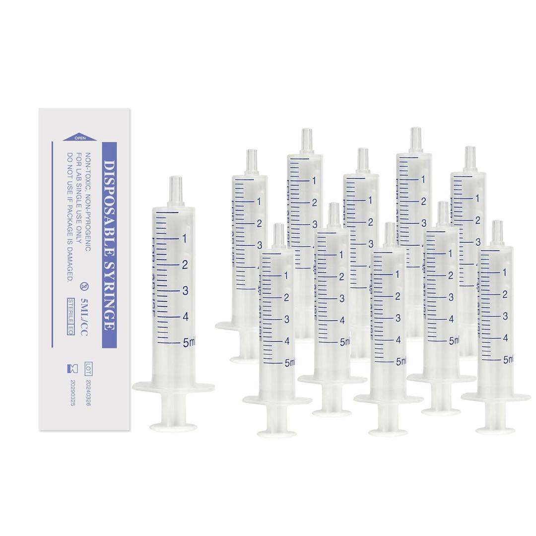 5 ml Sterile Syringe without Rubber Plunger, 50 PCS of Individually Sealed Liquid Measuring Syringe, 5 cc Luer Slip Syringe without Needle for Scientific Labs, Measuring,Home Use