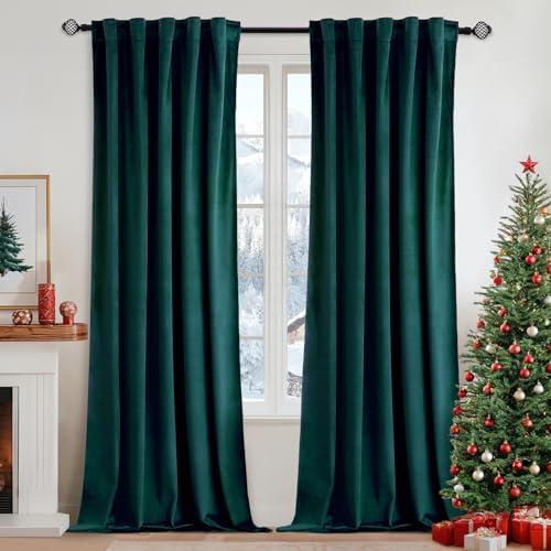 MIULEE Velvet Curtains 52*96 inches 2 Panels - Luxury Blackout Curtains for Bedroom Living Room Thermal Insulated Home Decor Super Soft Christmas Window Drapes Rod Pocket & Back Tab, Emerald Green