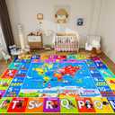 World Map ABC Kid Rug for Playroom Geography 59"39.4" Classroom Play Rug Educational Baby Playmat Alphabet Carpet Primary School Fluffy Ployester Non-Slip Preschool Mat Nursery Room Learning