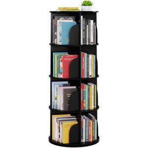 SpaceAid 4 Tier Rotating Bookshelf Tower, Spinning Bookcase Lazy Susan, Revolving 360 Book Shelf Storage Round Carousel, Vertical Rotate Turning Spiral Corner Organizer, Black, 4 Tier, 50" H
