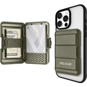 Pelican MagSafe Wallet for iPhone - Heavy Duty MIL-STD Snap-On Phone Magnetic Wallet and Phone Card Holder - Detachable and Slim Hard Case for iPhone 16 Pro Max /15 Pro Max/14/13/12 Series - OD Green