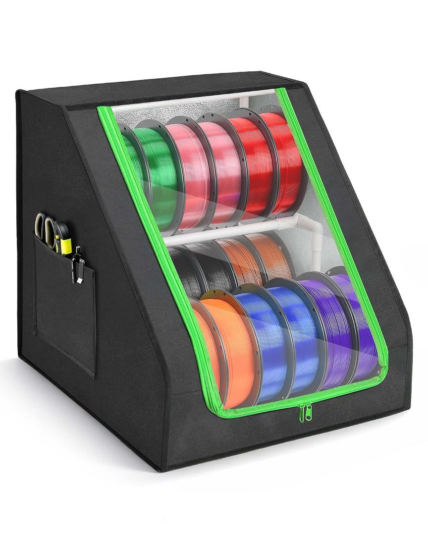 FANGSUN 3D Printer Filament Storage Box Holds Up to 21 Spools, 2-Tier Filament Rack and Organizer Box with Stable Trapezoid Frame and Pockets for 3D Printing Enthusiasts in Home, Studio, or Workshop