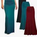 Free to Live 3 Pack Long Skirts for Women Fall Stretchy Flowy Maxi Skirt Dressy Casual for Work, Soft Fold Over High Waisted, M, Black, Teal, Wine