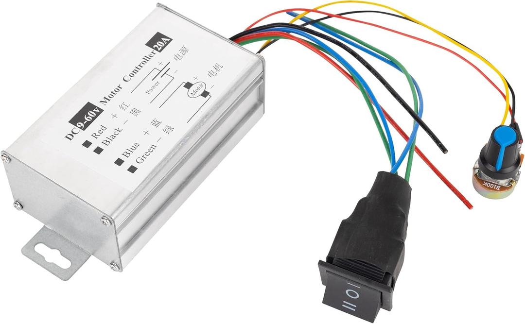 2 x BlueStars DC Motor Speed Controller 9-60V 12V 24V 36V 48V 60V 20A 25KHZ PWM Motor Speed Controller with Forward-Brake-Reverse Switch & Adjustable Potentiometer