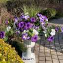 Artificial Petunias Flowers Faux Spring Plants for Outdoor Porch Planter, UV Resistant Look Real Faux Silk Purple Morning Glory Hanging Vines for Outside Front Door Patio Decoration, 8 Bundles