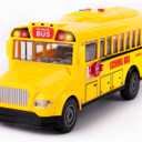 ArtCreativity Yellow School Bus Toy with Flashing Lights & Sound, Friction Powered 1/16 Scale School Bus Toy for Kids with 4 Sounds & Lights, Back & Side Doors Open, Easter Gifts for Kids Ages 3+