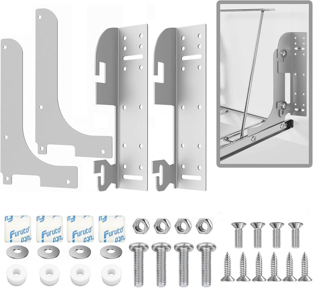 Pull Out Trash Can Cabinet Door Brackets, 5WB-DMKIT Cabinet Door Hinge Mount Kit, 6-Way Adjustable Heavy Duty Metal Brackets for Cabinet Organizers, Pullout Shelves, Trash Cans, RV Cabinets, Silver