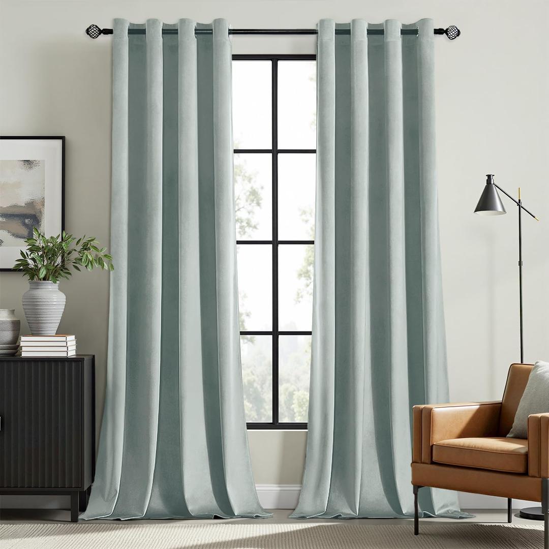 MIULEE Velvet Curtains Misty Blue Elegant Grommet Thermal Insulated Soundproof Room Darkening Curtains/Drapes for Classical Living Room Bedroom Decor 52 x 90 Inch Set of 2