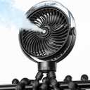 SWEETFULL Misting Stroller Fan  Portable Baby Fan with Spray Cooling, 4 Speeds, Quiet Rechargeable Fans for Travel, Outdoor, Golf Cart, Car Seat, Beach (Black)