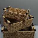 VATIMA Hyacinth Wicker Basket Set 3 size - Rectangular, Wooden Handles, Shelf Organizer, Natural Bins