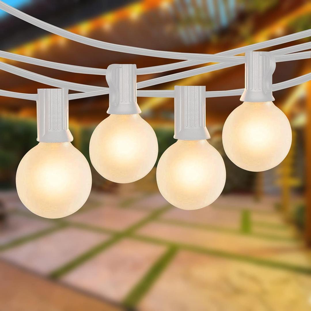 SUNSGNE 25Ft Outdoor Patio Lights G40 Globe String Lights with 27 Frosted White Bulbs, Waterproof Connectable Hanging String Lights for Christmas Patio House Backyard Balcony Party, White Wire