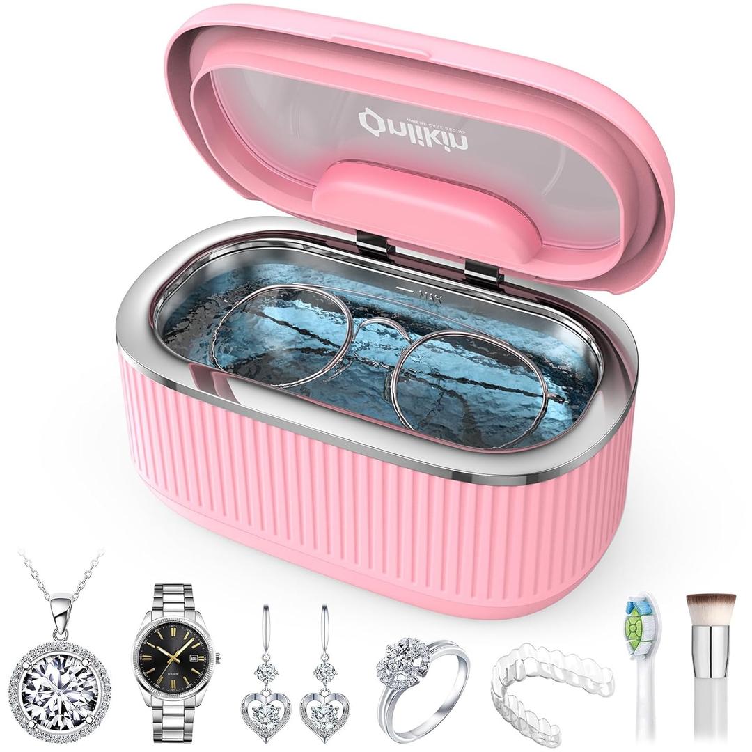 35W Ultrasonic Jewelry Cleaner, 45KHz Retainer Cleaner for Jewelry, 5 Timer & 3 Power Modes, Eyeglasses, Rings, Watch Strap, Dentures - 20oz, 304 Stainless Steel Tank, Quiet <38dB (Pink)