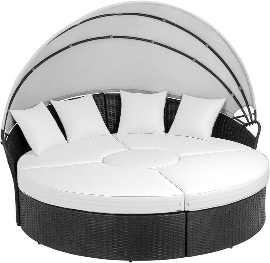 5PC Outdoor Round Daybed Cushion Cover with Zipper & Anti-Slip Particles,Circle Sun Island Sunbed Mattress Covers Waterproof,Patio Day Bed Cushions Slipcover-ONLY COVER (103" x 50" x 34")