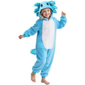 Gorkonpy Axolotl Costume Kids Girls Animal Onesie Pajamas Halloween Party Dress Up (Blue, 6-7 Years)