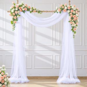 Wedding Arch Draping Fabric Backdrop 1 Panel 30" x 19Ft White Arch Drapes Curtains for Wedding Reception Sheer Tulle Backdrop Curtain for Ceremony Birthday Party Arbor Ceiling Decorations