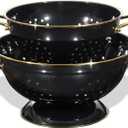 Metal Colander 2 Pack, 3.5 Quart Powder Coated Self-draining Solid Ring Base Metal Large Kitchen Pasta Vegetable Fruit Strainer with Handle (L-BLACK)