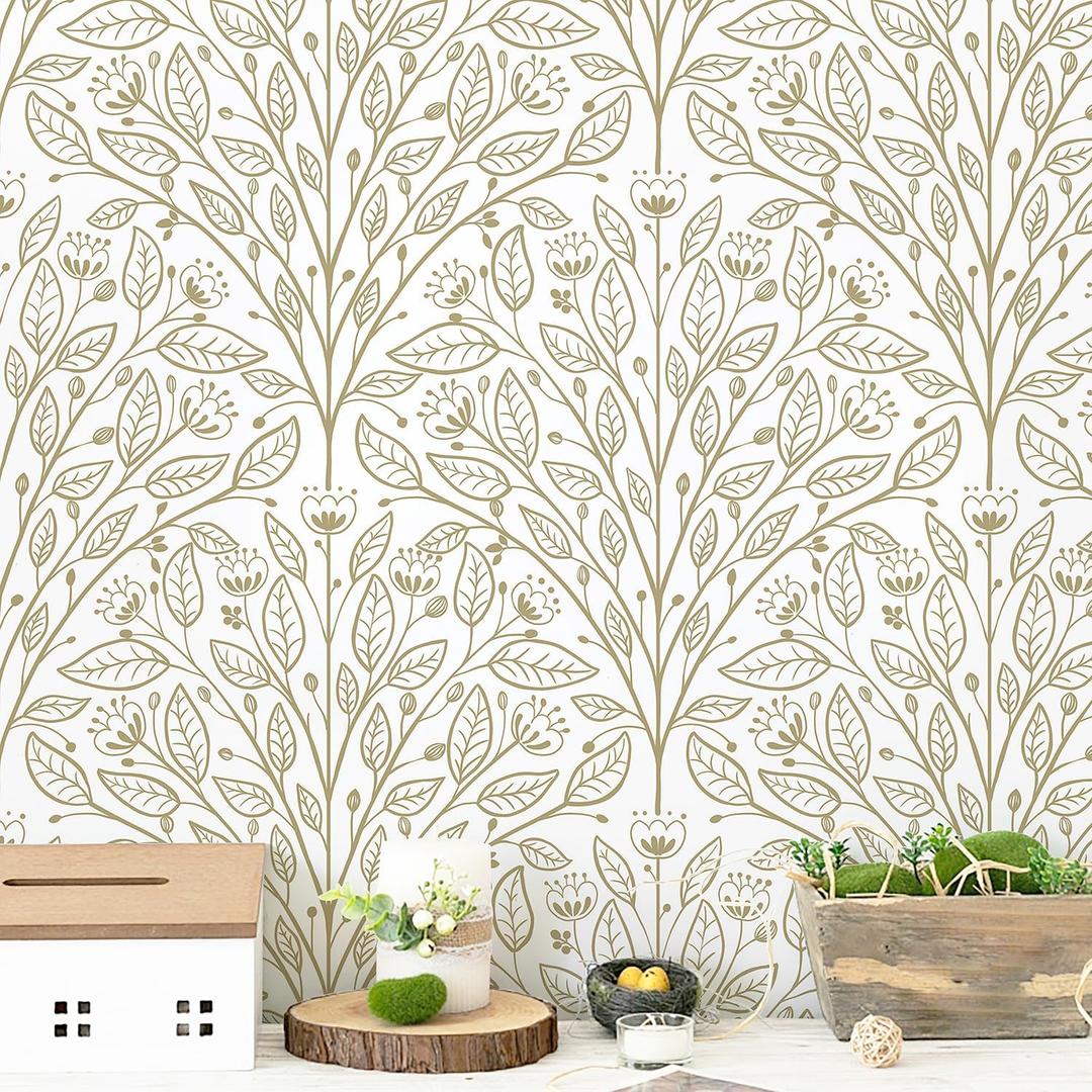 Safiyya Peel and Stick Wallpaper Boho Modern Beige Leaf Fanshaped 78.7"x17.3" Contact Paper Peel and Stick Wall Paper Self Adhesive Removable Wallpaper for Bedroom Bathroom Vinyl Roll