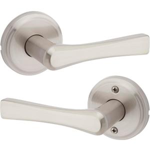 Kwikset Katella Interior Passage Door Handle, Lever For Closet and Hallway Doors, Reversible Non-Locking Handle Lever, Satin Nickel, with Microban Protection