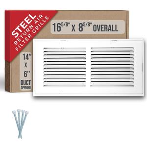 Fits 14x6 Duct Opening | Steel Return Air Filter Grille by Handua [Removable Door] for 1-inch Filters | Vent Cover Grill | White | HVAC Cold Air Intake Grille | Out Dim: 16 5/8"W X 8 5/8"H