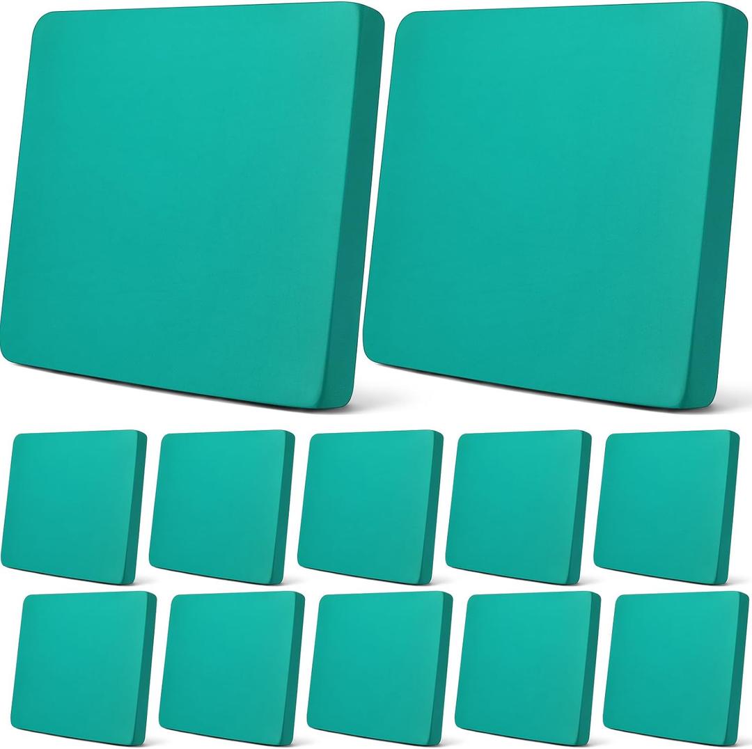 Newwiee 12 Pcs Patio Outdoor Cushion Covers Replacement Waterproof Stretch Sofa Couch Cushion Covers Washable Individual Couch Slipcovers Set Furniture Protector for Pets(20-27 Inch,Peacock Blue)