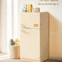 ROBOTIME Play Kitchen Toy Fridge - Wooden Toy Refrigerator with Accessories, Pretend Play Kitchen Set for Kids & Toddlers, Freezer with Play Food for Ages 3+ (Creamy Rustic Style), 4.33 x 16.9 x 25.7 inches