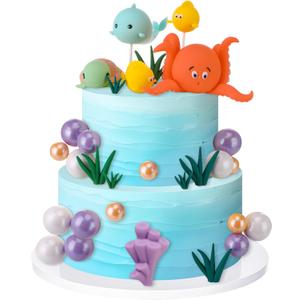 Under the Sea Cake Decorations 39 PCS - Ocean Animals Cake Topper Birthday Cake Decorations for Sea Ocean Theme Baby Shower Birthday Party Supplies