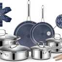 Ammeloo 17 Pcs Pots and Pans Set Non Stick, Stainless Steel Cookware Set