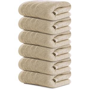 Tens Towels Pack of 6 Hand Towels, 100% Cotton, Lighter Weight, Quick to Dry, 16 x 28 Inches, Super Soft & Absorbent, Perfect for Bathroom & Kitchen (Beige)