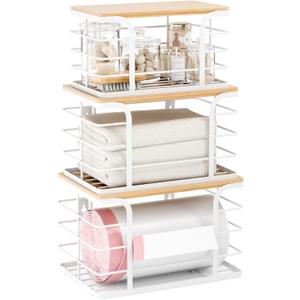 3 Pack Stackable Pantry Organizer,Stainless Steel Bag Holder Dispenser,Kitchen Storage Organization for Kitchen Counter Sink,Laundry Room,Pantry, White