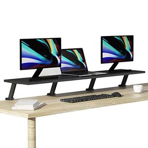 Extra-Large 45-Inch Wood Clamp On Desk Monitor Shelf with Spacious Storage Space - Fits 60-inch or Dual 32-inch Screens, C-Clamp Design with Rubber Pad, Max Load 44lbs