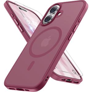 Miracase Magnetic for iPhone 17 Case (Compatible with MagSafe) with Screen Protector Military-Grade Protection, Anti-Fingerprint Translucent Matte Phone Cover for iPhone 17 6.3 inch,Wine Red