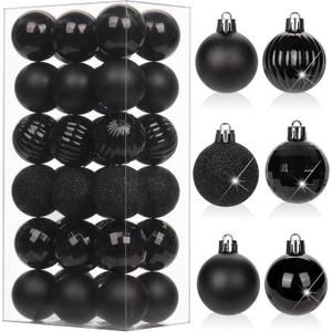 1.57" Black Christmas Ornaments for Christmas Tree 36 Pcs Mini Shatterproof Balls Christmas Tree Decorations Small Xmas Ornaments Balls with Hanging Loop for Wedding Holiday Party Wreath Home Decor