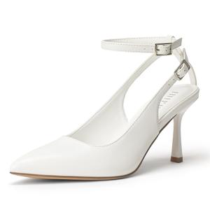 IDIFU White Slingback Heels for Women Pumps Closed Toe High Stiletto Heels Pointed Toe Ankle Strap Dress Shoes Wedding Bridal Party Work Fashion Sexy Comfortable Pumps(White Pu, 6.5)