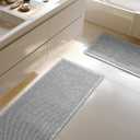 Large Waffle Bath Mat Set of 2, Non Slip Bath Mats for Bathroom, Ultra Absorbent Bathroom Mat for Bathroom Decor, Washable Kitchen Rugs for Boho Decor, Grey, 20"47" and 16"24"