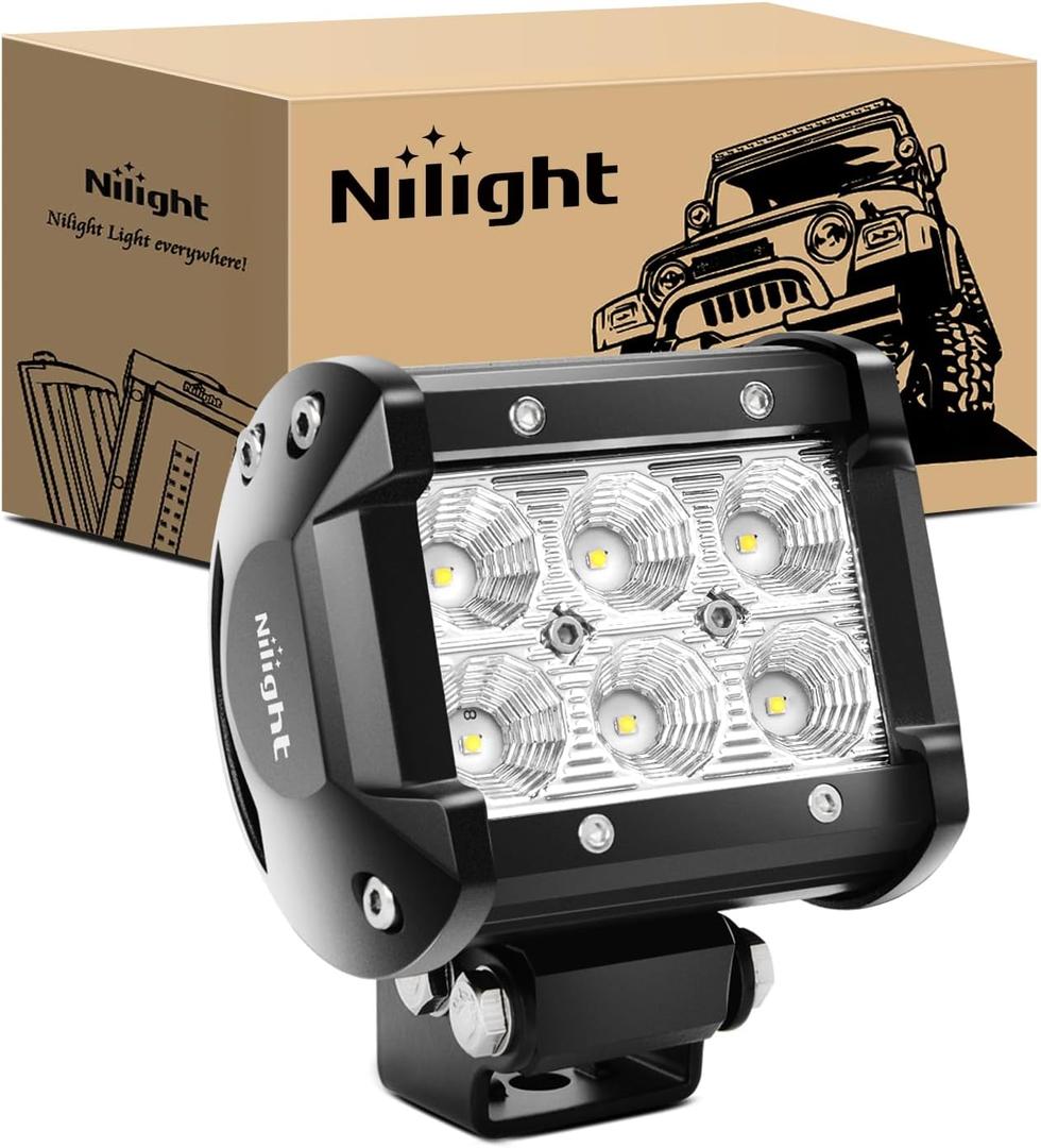 Nilight Led Pods 18W 1260LM Flood Off Road Driving Fog Light Bar Work Lighting for Truck Tractor Pickup Boat SUV ATV UTV 4WD Car 4x4 Van Camper Motorcycle Dirt Bike Golf Cart 12V 24V (1PC Flood White)