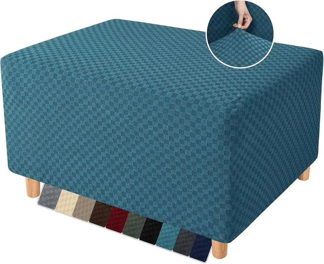 YEMYHOM Ottoman Cover Latest Jacquard Design High Stretch Folding Storage Footstool Protector Rectangle Removable Slipcover (Ottoman Small, Peacock Blue)