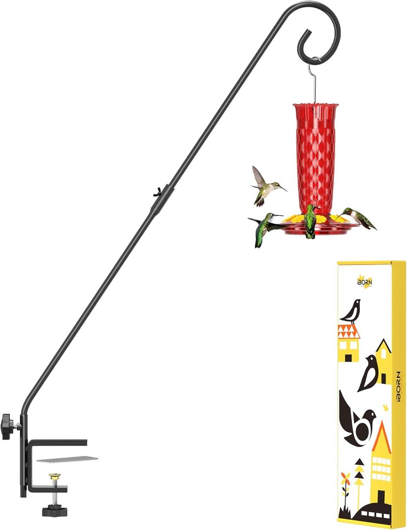 iBorn Deck Hook for Bird Feeder, Hummingbird Feeder Hanger for Deck Railing, Heavy Duty Deck Hanger for Outdoors Hanging, 360 Rotatable Arm, Solid Wire, 28 Inch, Pack of 1