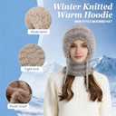3-in-1 Women's Winter Beanie Hat Set - Fleece-Lined Knit Beanie, Scarf & Mask Combo for Ultimate Warmth & Style - Perfect for Snowy Days Grey