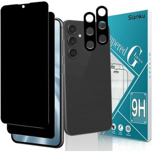 Slanku [2+2 Pack Privacy Screen Protector for Samsung Galaxy S23 FE Tempered Glass with Camera Lens Protection, Anti Spy, Case Friendly, Touch Sensitive, Black