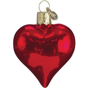 Old World Christmas Shiny Red Heart Glass Blown Ornament for Christmas Tree, Handcrafted Holiday Decoration, Heart Collection
