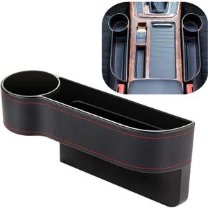Car Seat Gap Filler Organizer Between Front seat car Organizer and Storage Box, Auto Premium PU Leather Console with Cup Holder, Car Pocket for Interior Essentials (for Driver Side)
