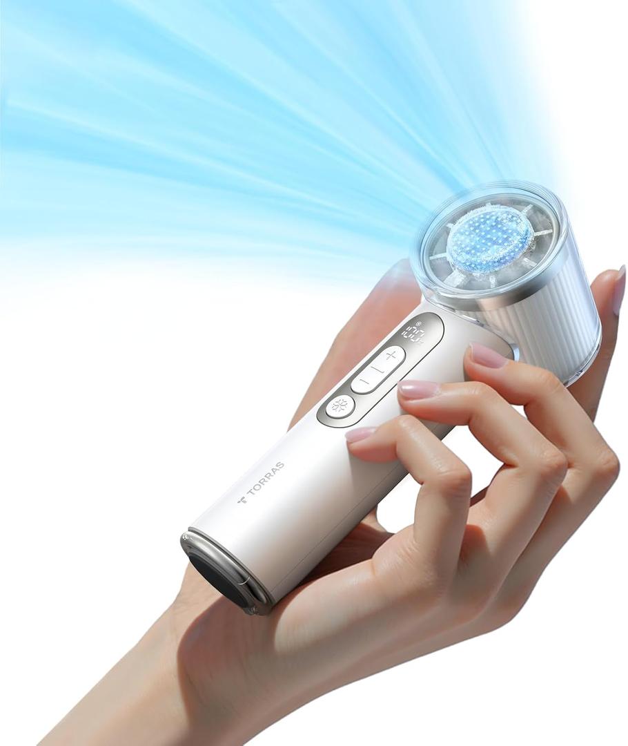 TORRAS COOLiFY iva Handheld Fan with Ice Cooler, 0-100 Adjustable Speed, Super Mini Powerful Portable Fan 5000mAh Rechargeable, Hand Fans for Travel Essentials, Outdoor, Gifts for Dad Women, Ivory
