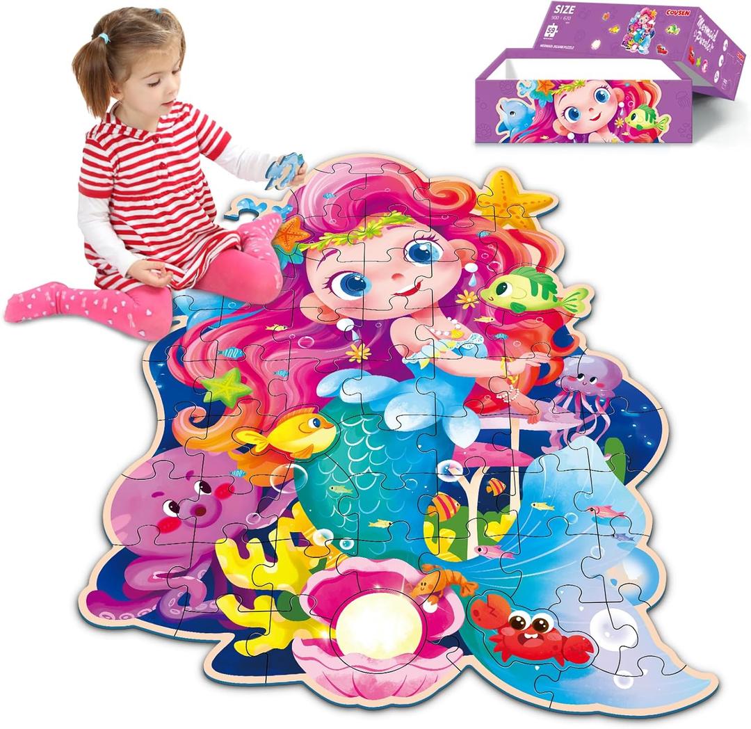 Mermaid Floor Puzzles for Kids Ages 4-6, Mermaid Toys for Girls, 59 Pieces Blue Cardboard Jumbo Jigsaw Puzzles for Toddlers, Educational Toys for Kids 3 4 5 6 7 8 Year Old (35x26 in) Mermaid Floor Puzzles for Kids Ages 4-6, Mermaid Toys for Girls, 59 Pieces Blue Cardboard Jumbo Jigsaw Puzzles for Toddlers, Educational Toys for Kids 3 4 5 6 7 8 Year Old (35x26 in)
