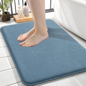 OLANLY Thick Memory Foam Small Bathroom Rugs 24x16, Extra Soft Absorbent Bath Rug, Quick Dry Bath Mat, Non-Slip, Machine Washable Carpet for Bathroom, Tub and Shower, Home Decor Accessories, Airy Blue
