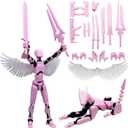 masijssa T13 3D Action Figures Set Titan 13 Action Figure Dummy 3D Printed Robo MultiJointed Movable Toy with Full Articulation for Collectors Desktop (Assembly Completed Pink Black Figure + Dog)