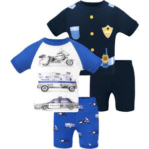 DAUGHTER QUEEN Boys Pajamas 4 Pieces Short Set 100% Cotton Sleepwear, Size: 4T